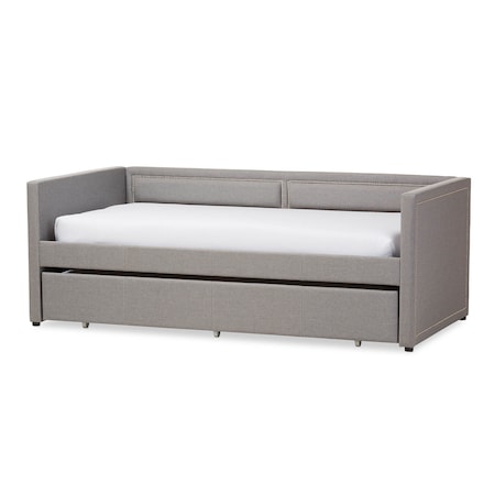 Baxton Studio Raymond Grey Nailheads Sofa Twin Daybed with Roll-Out Trundle Bed 125-6849